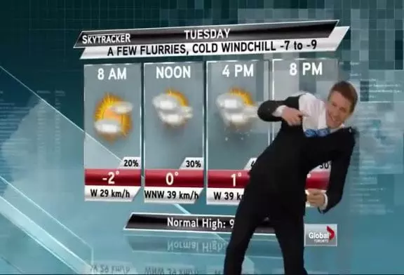 Journaliste météo se fait bousculer en direct par l'homme invisible