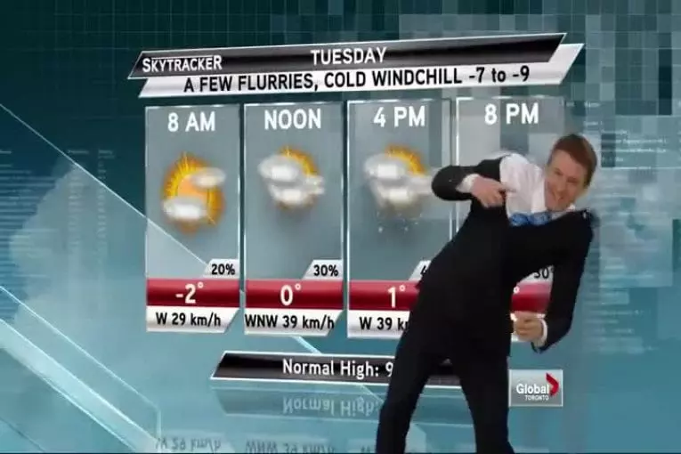 Journaliste météo se fait bousculer en direct par l'homme invisible