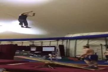 Deux gars qui font des acrobaties incroyables sur une balançoire
