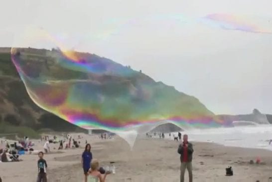 Des bulles de savon géantes sur la plage