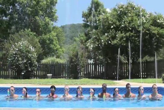 Kids create bellagio style water show in pool