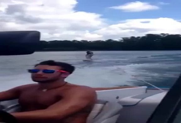 Skim board high-five Fail